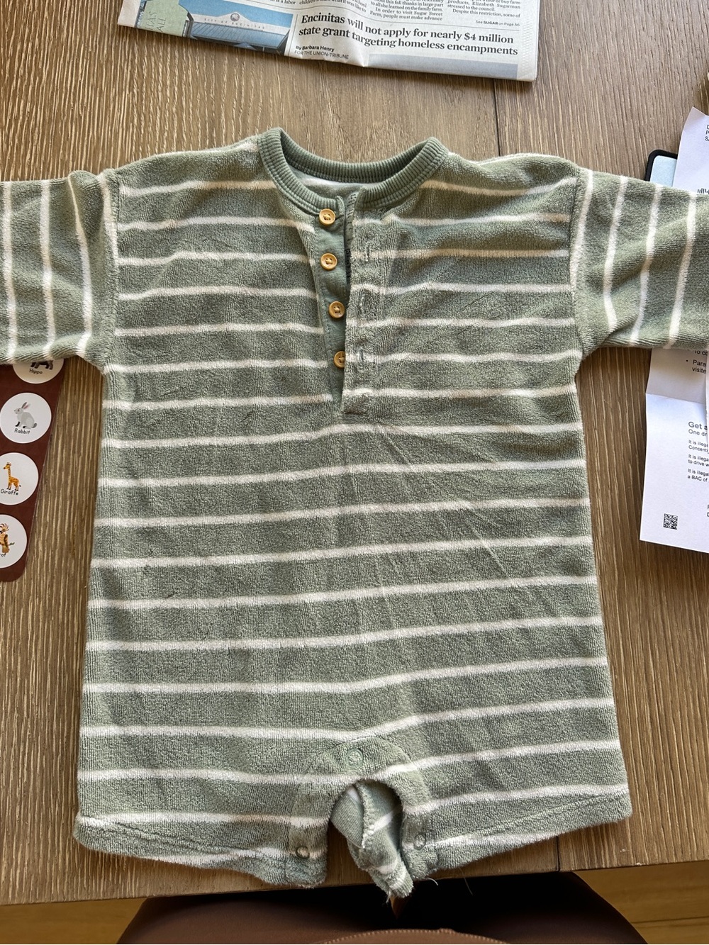 LC Lauren Conrad Sage and Cream Striped One-Piece